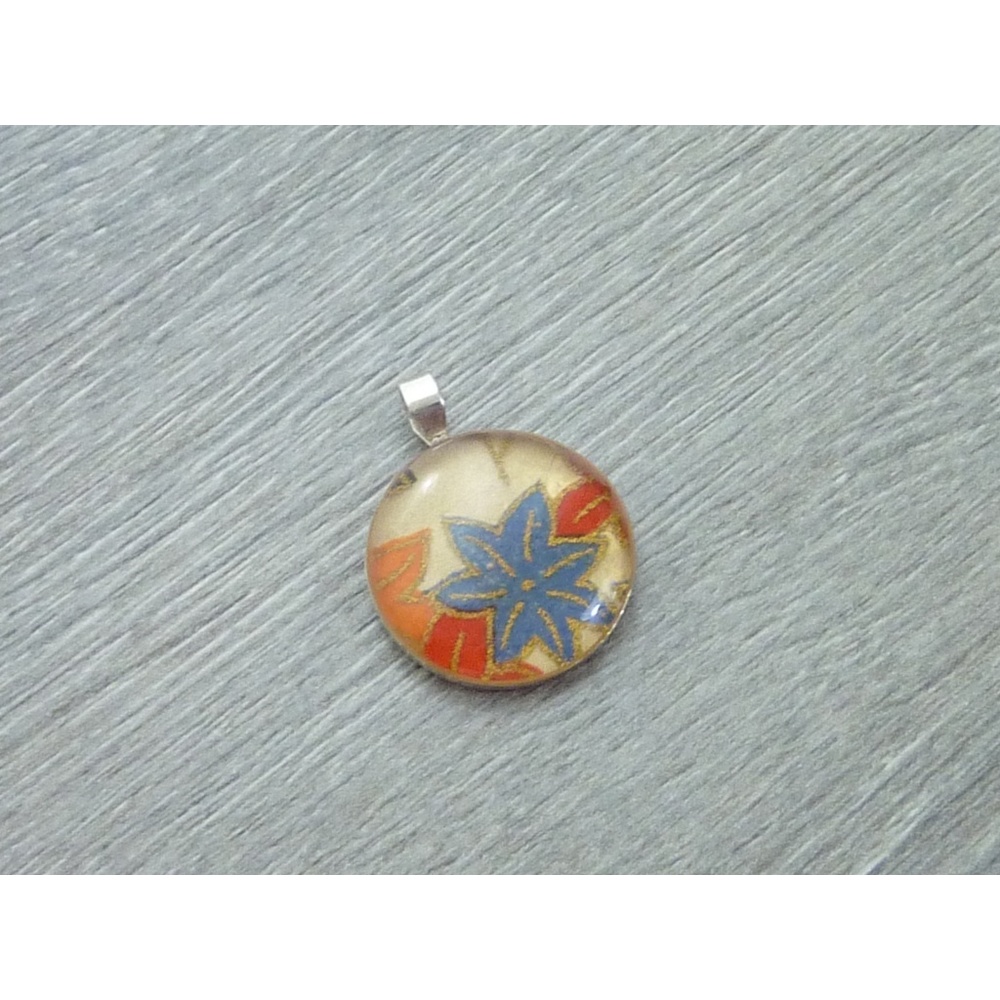 Japanese Origami Paper Resin Pendant .925 Sterling Silver Maple Leaf Jewelry